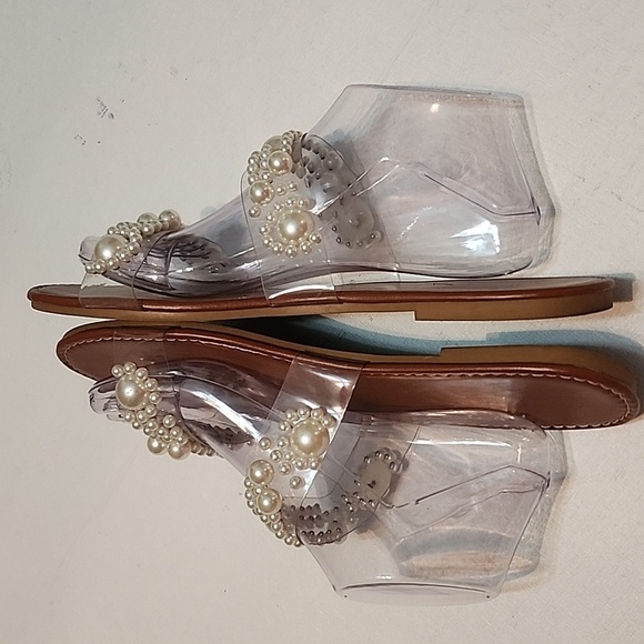 Pearl Embellished Clear Sandals, Size 43/11.5 - Picture 7 of 10